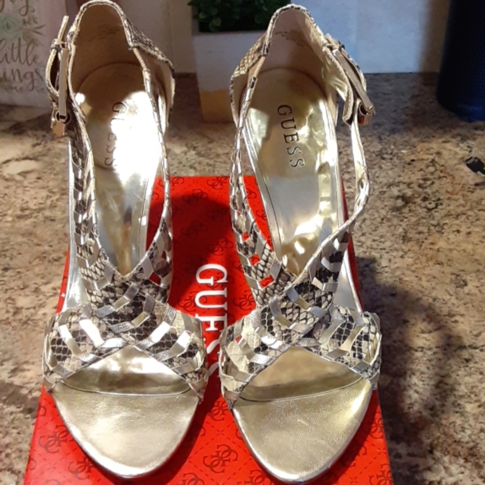 Guess Gwrianne2 Silver Python Heels - image 1